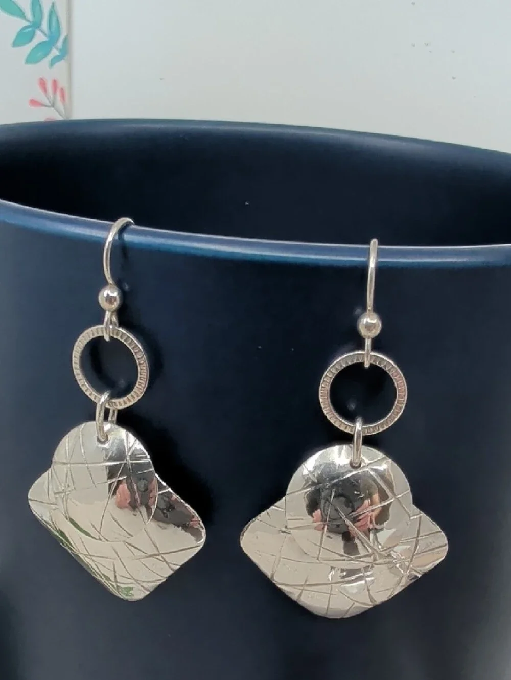 Vintage 925 Sterling Silver Hand-Hammered Crosshatch Shield Earrings